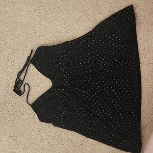 Black halter tie top with white polka dots